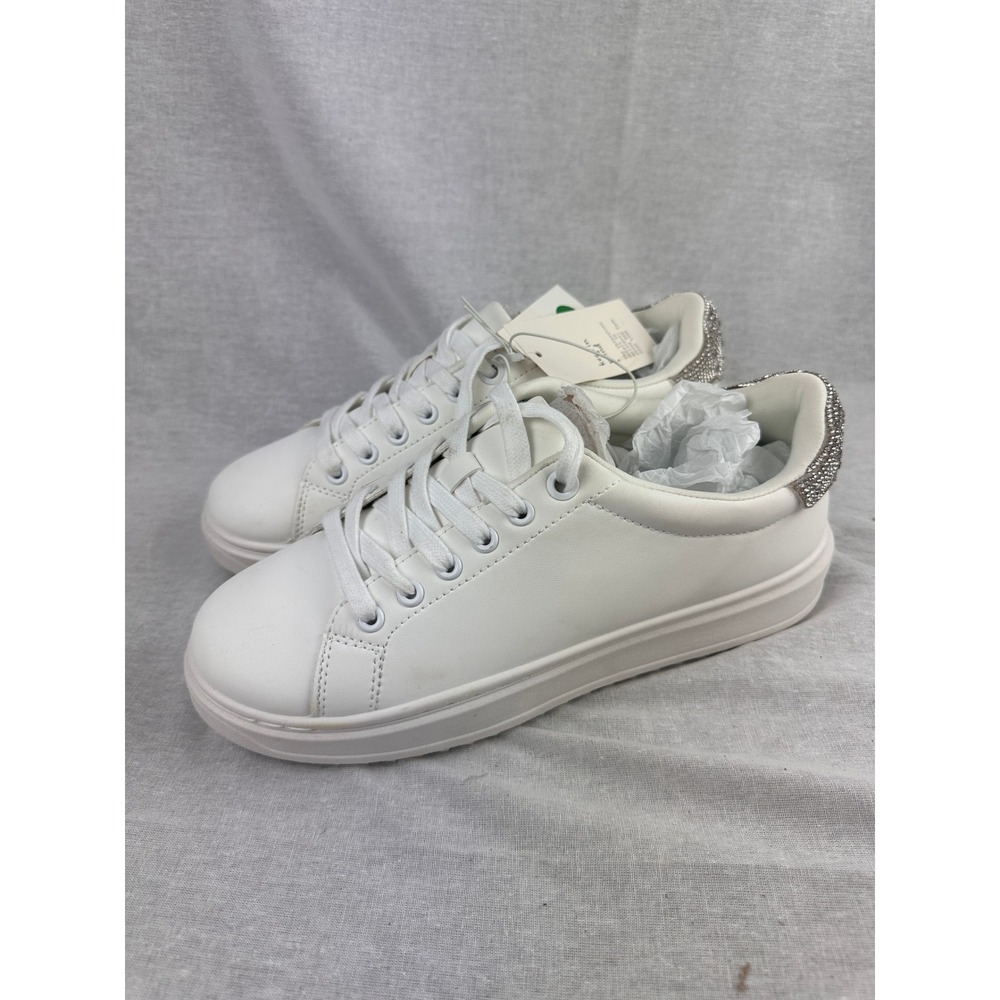 A New Day Womens White Platform Sneakers Rhinestone Heel Lace Up Shoes Size 10